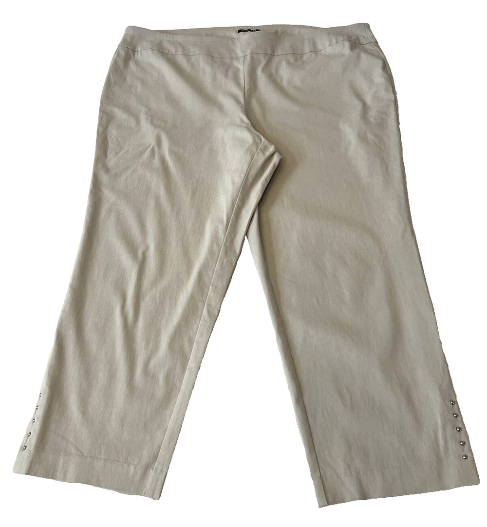 Roz & Ali Women's Pull On Crop Pant Sz 24 Beige Ankle Stud Trim